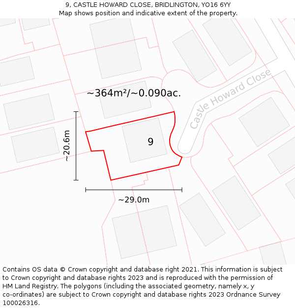 9, CASTLE HOWARD CLOSE, BRIDLINGTON, YO16 6YY: Plot and title map