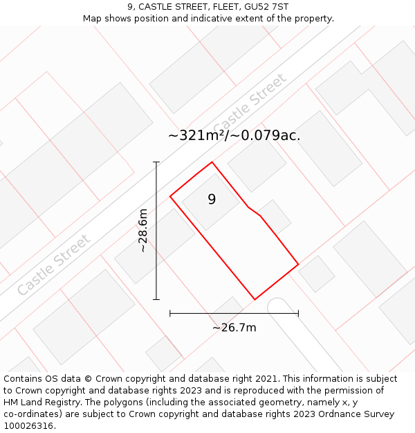 9, CASTLE STREET, FLEET, GU52 7ST: Plot and title map