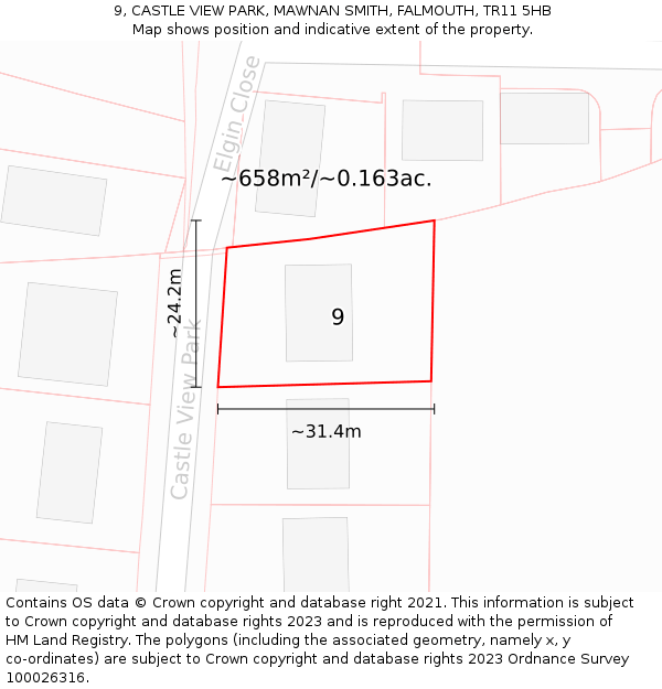 9, CASTLE VIEW PARK, MAWNAN SMITH, FALMOUTH, TR11 5HB: Plot and title map