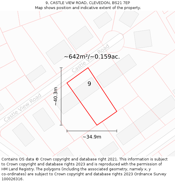 9, CASTLE VIEW ROAD, CLEVEDON, BS21 7EP: Plot and title map