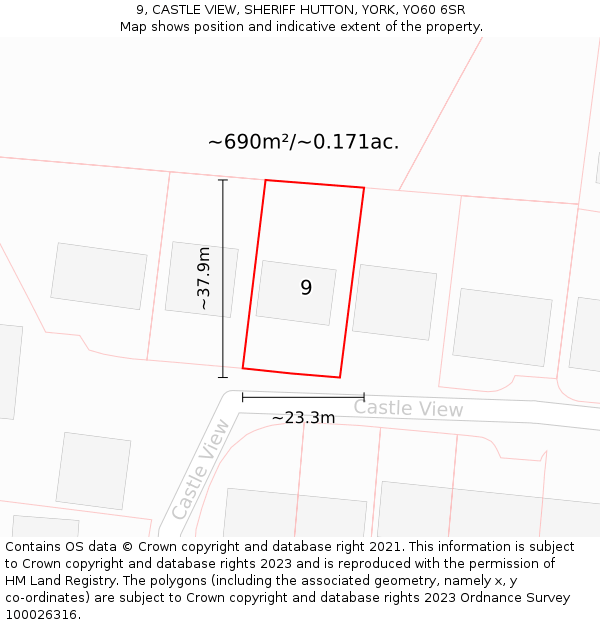 9, CASTLE VIEW, SHERIFF HUTTON, YORK, YO60 6SR: Plot and title map