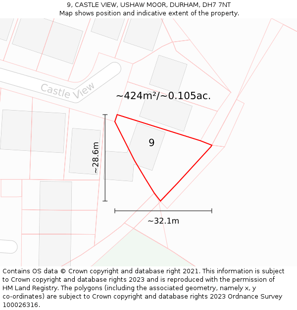 9, CASTLE VIEW, USHAW MOOR, DURHAM, DH7 7NT: Plot and title map