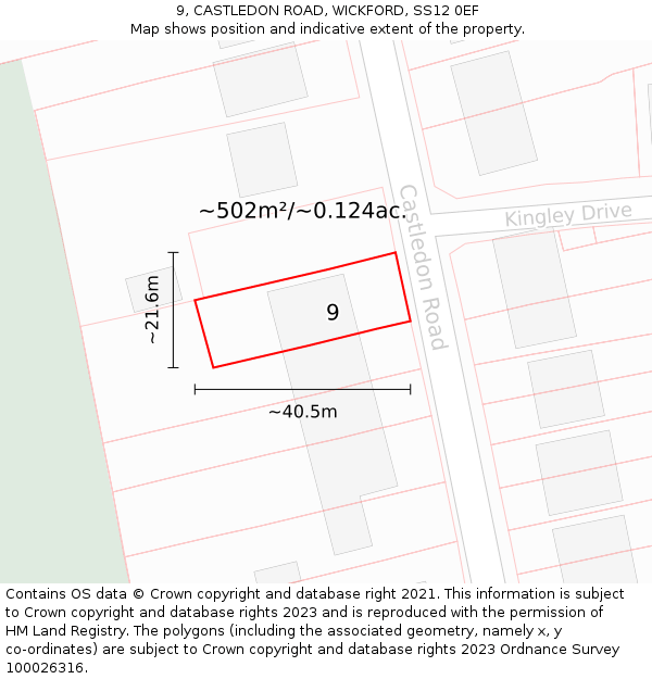 9, CASTLEDON ROAD, WICKFORD, SS12 0EF: Plot and title map