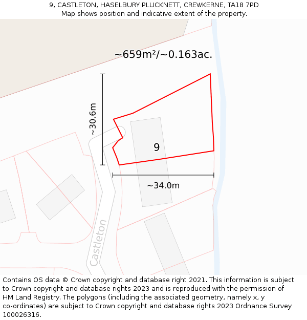 9, CASTLETON, HASELBURY PLUCKNETT, CREWKERNE, TA18 7PD: Plot and title map