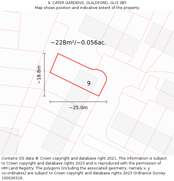 9, CATER GARDENS, GUILDFORD, GU3 3BY: Plot and title map