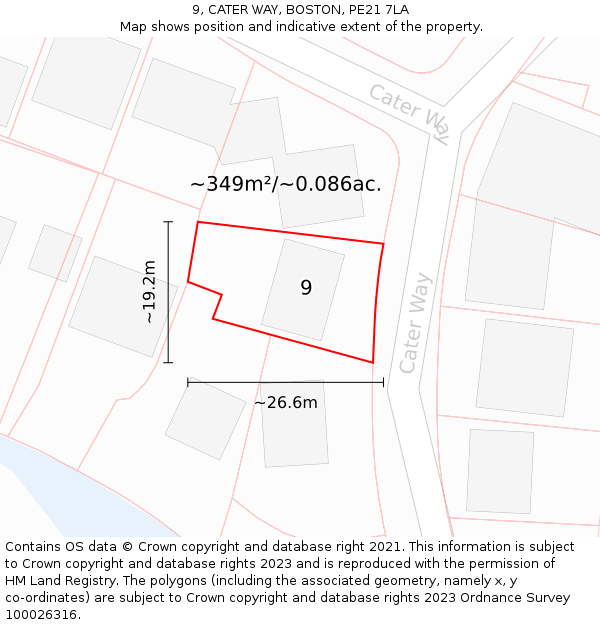 9, CATER WAY, BOSTON, PE21 7LA: Plot and title map