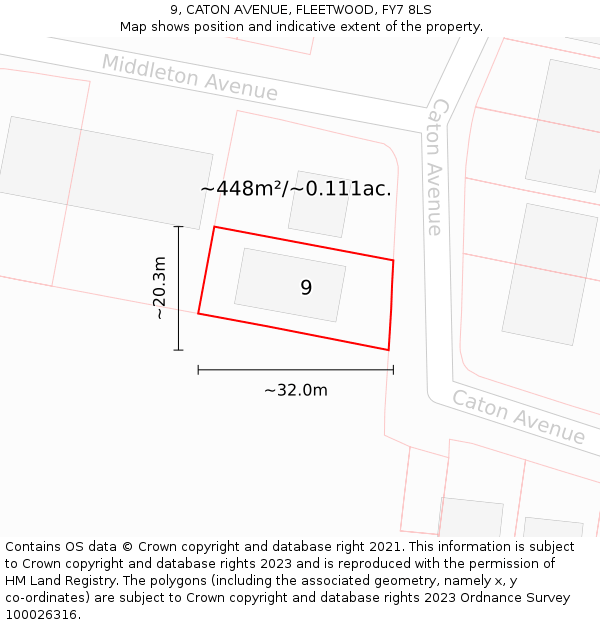9, CATON AVENUE, FLEETWOOD, FY7 8LS: Plot and title map