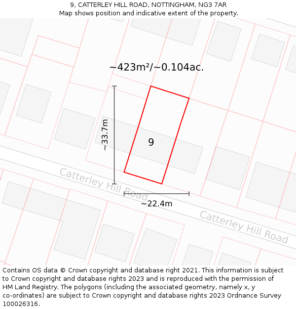 9, CATTERLEY HILL ROAD, NOTTINGHAM, NG3 7AR: Plot and title map