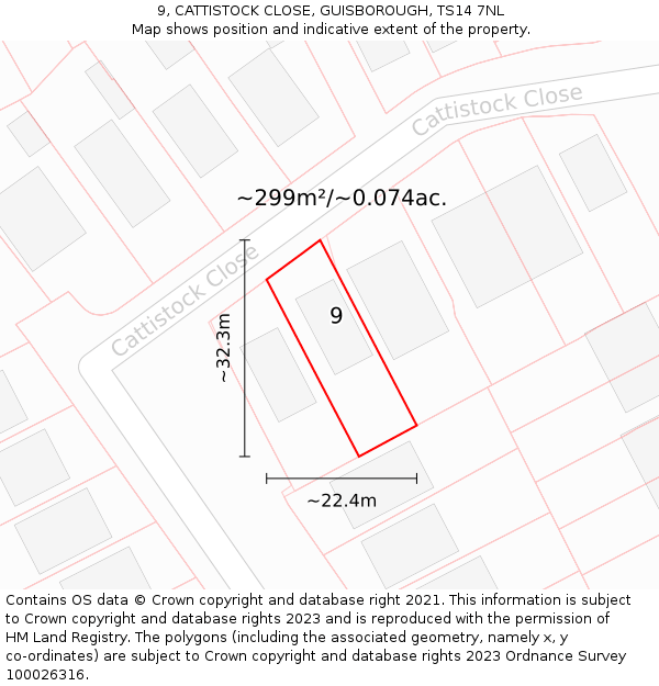 9, CATTISTOCK CLOSE, GUISBOROUGH, TS14 7NL: Plot and title map