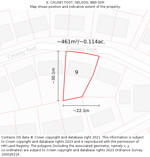 9, CAUSEY FOOT, NELSON, BB9 0DR: Plot and title map