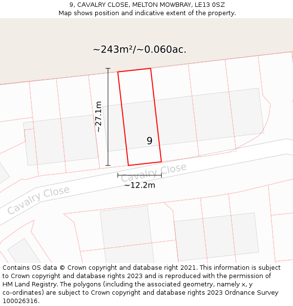 9, CAVALRY CLOSE, MELTON MOWBRAY, LE13 0SZ: Plot and title map