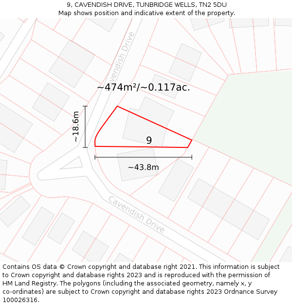 9, CAVENDISH DRIVE, TUNBRIDGE WELLS, TN2 5DU: Plot and title map