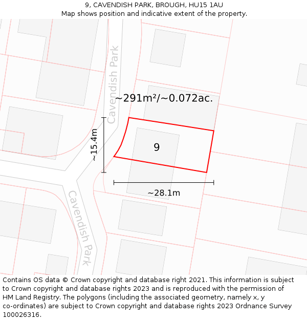 9, CAVENDISH PARK, BROUGH, HU15 1AU: Plot and title map