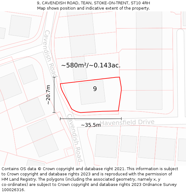 9, CAVENDISH ROAD, TEAN, STOKE-ON-TRENT, ST10 4RH: Plot and title map