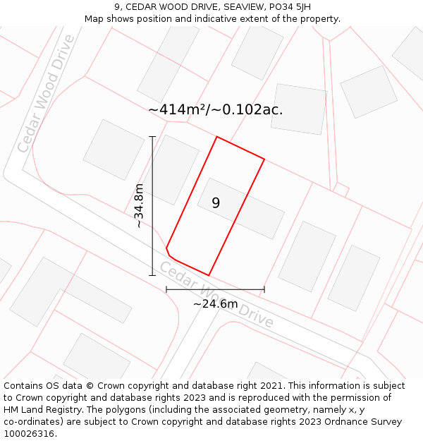 9, CEDAR WOOD DRIVE, SEAVIEW, PO34 5JH: Plot and title map