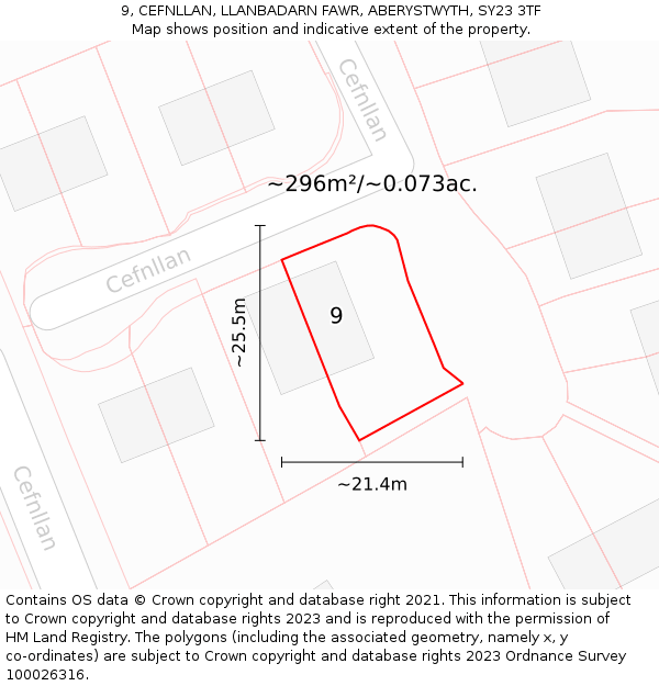 9, CEFNLLAN, LLANBADARN FAWR, ABERYSTWYTH, SY23 3TF: Plot and title map