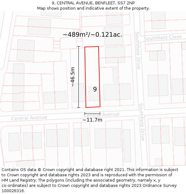 9, CENTRAL AVENUE, BENFLEET, SS7 2NP: Plot and title map