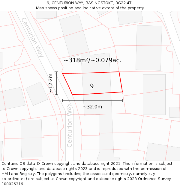 9, CENTURION WAY, BASINGSTOKE, RG22 4TL: Plot and title map