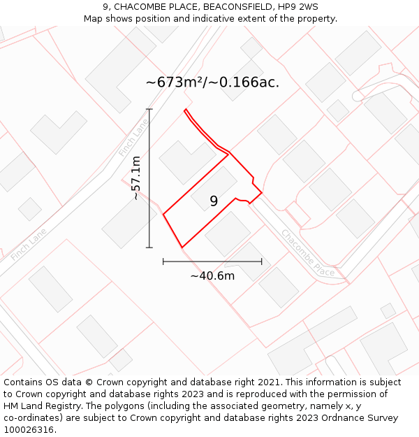 9, CHACOMBE PLACE, BEACONSFIELD, HP9 2WS: Plot and title map