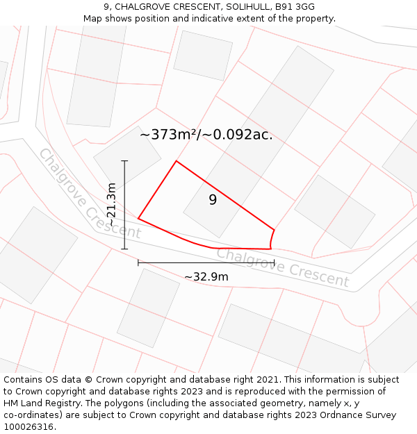 9, CHALGROVE CRESCENT, SOLIHULL, B91 3GG: Plot and title map