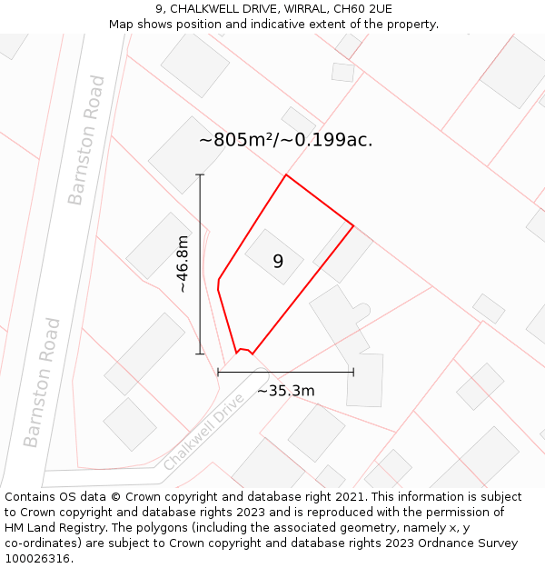 9, CHALKWELL DRIVE, WIRRAL, CH60 2UE: Plot and title map