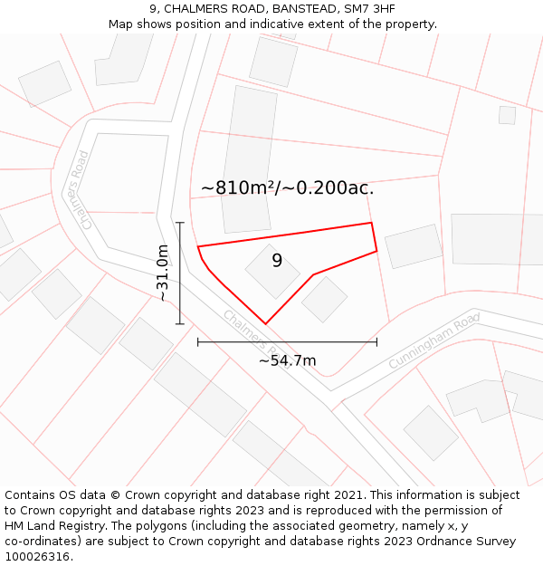 9, CHALMERS ROAD, BANSTEAD, SM7 3HF: Plot and title map