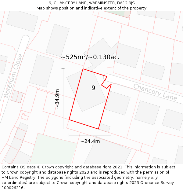 9, CHANCERY LANE, WARMINSTER, BA12 9JS: Plot and title map