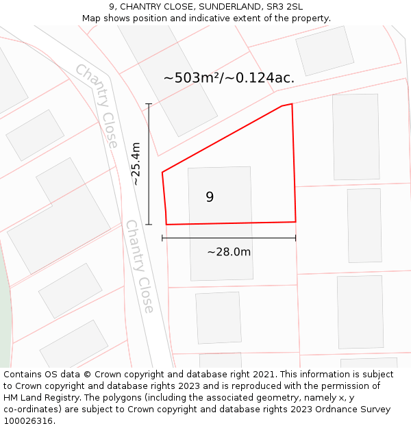 9, CHANTRY CLOSE, SUNDERLAND, SR3 2SL: Plot and title map