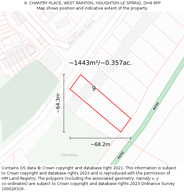 9, CHANTRY PLACE, WEST RAINTON, HOUGHTON LE SPRING, DH4 6PP: Plot and title map