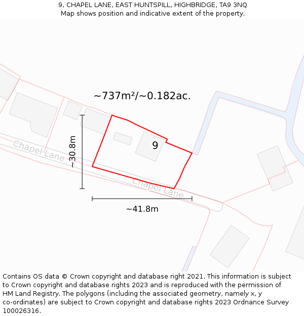 9, CHAPEL LANE, EAST HUNTSPILL, HIGHBRIDGE, TA9 3NQ: Plot and title map