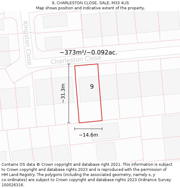 9, CHARLESTON CLOSE, SALE, M33 4US: Plot and title map