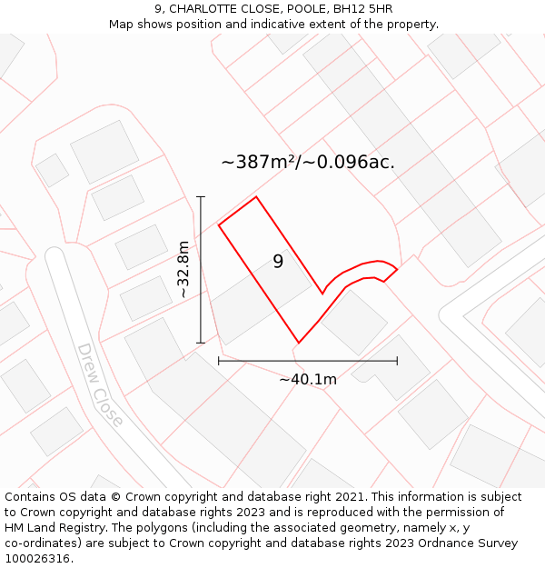 9, CHARLOTTE CLOSE, POOLE, BH12 5HR: Plot and title map