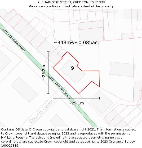 9, CHARLOTTE STREET, CREDITON, EX17 3BB: Plot and title map