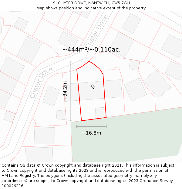 9, CHATER DRIVE, NANTWICH, CW5 7GH: Plot and title map