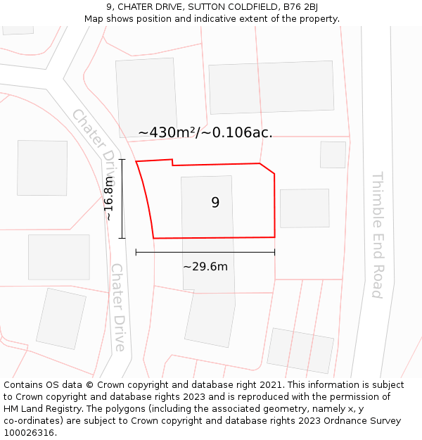 9, CHATER DRIVE, SUTTON COLDFIELD, B76 2BJ: Plot and title map