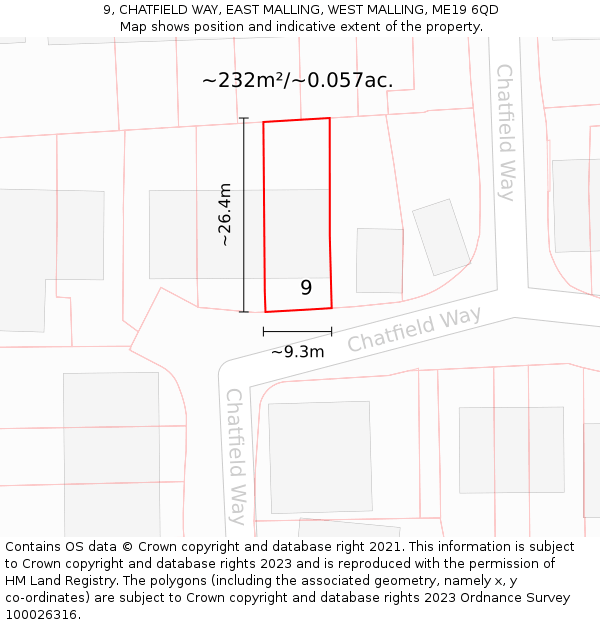 9, CHATFIELD WAY, EAST MALLING, WEST MALLING, ME19 6QD: Plot and title map