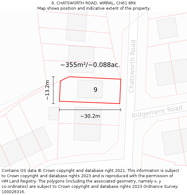 9, CHATSWORTH ROAD, WIRRAL, CH61 8RX: Plot and title map