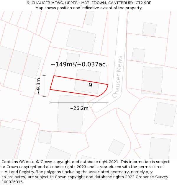 9, CHAUCER MEWS, UPPER HARBLEDOWN, CANTERBURY, CT2 9BF: Plot and title map