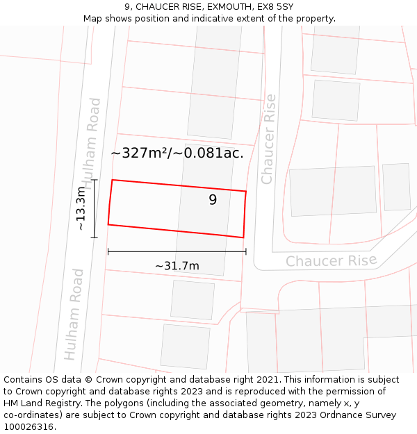 9, CHAUCER RISE, EXMOUTH, EX8 5SY: Plot and title map