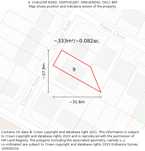 9, CHAUCER ROAD, NORTHFLEET, GRAVESEND, DA11 8EP: Plot and title map