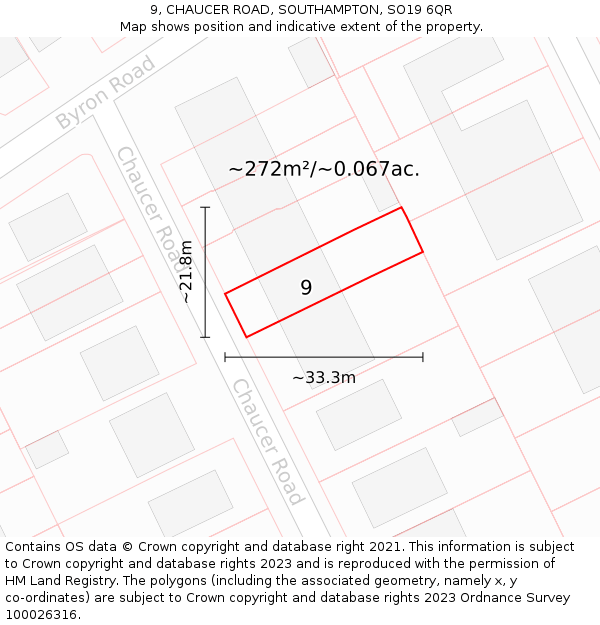 9, CHAUCER ROAD, SOUTHAMPTON, SO19 6QR: Plot and title map