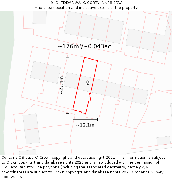 9, CHEDDAR WALK, CORBY, NN18 0DW: Plot and title map