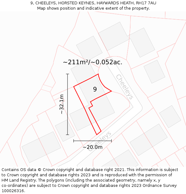 9, CHEELEYS, HORSTED KEYNES, HAYWARDS HEATH, RH17 7AU: Plot and title map