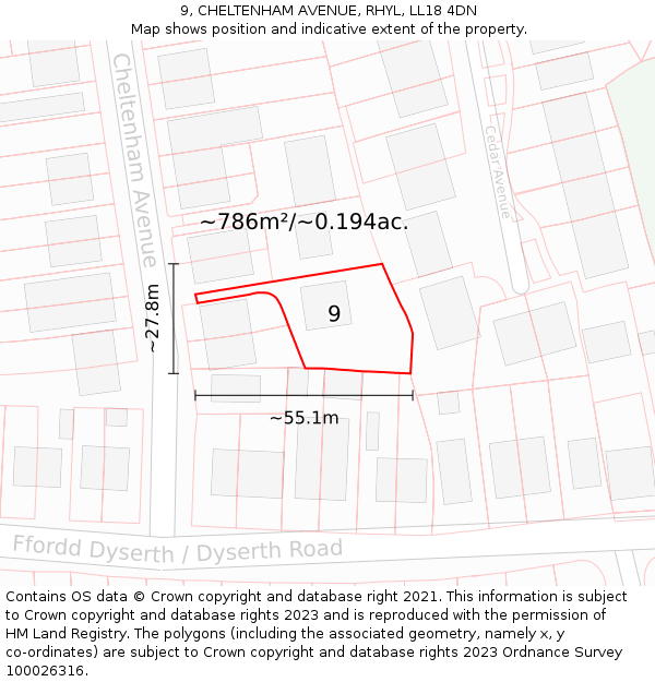 9, CHELTENHAM AVENUE, RHYL, LL18 4DN: Plot and title map