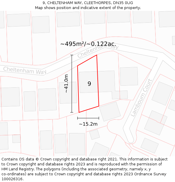 9, CHELTENHAM WAY, CLEETHORPES, DN35 0UG: Plot and title map