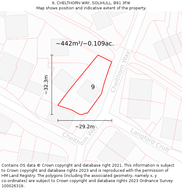 9, CHELTHORN WAY, SOLIHULL, B91 3FW: Plot and title map