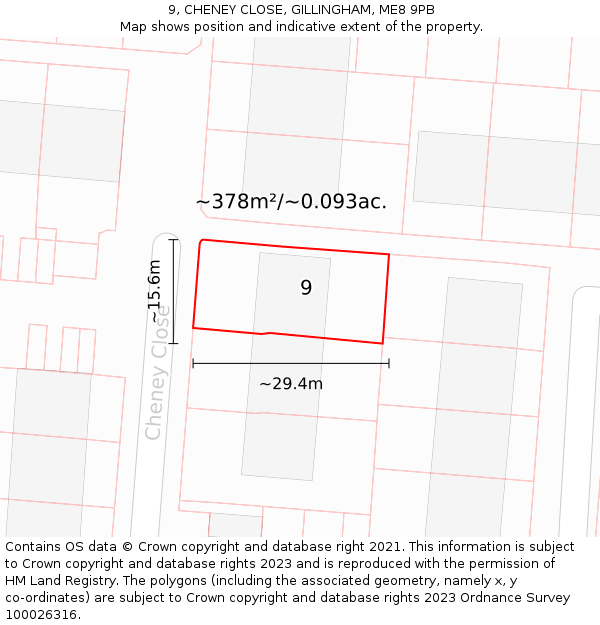 9, CHENEY CLOSE, GILLINGHAM, ME8 9PB: Plot and title map