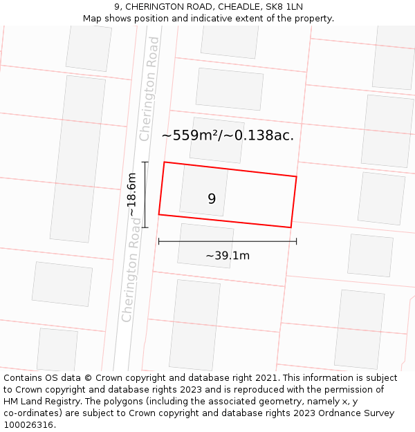 9, CHERINGTON ROAD, CHEADLE, SK8 1LN: Plot and title map