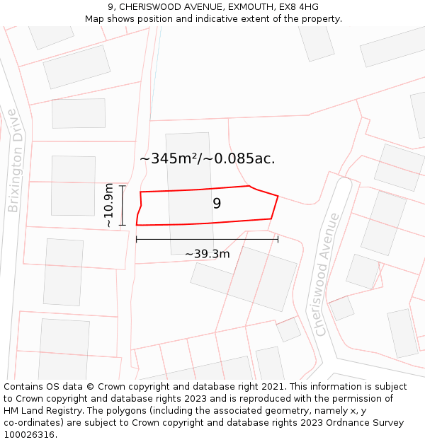 9, CHERISWOOD AVENUE, EXMOUTH, EX8 4HG: Plot and title map