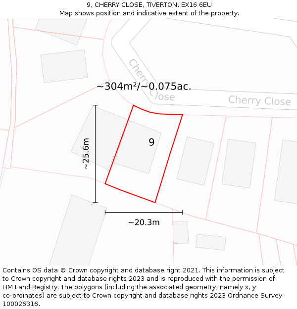 9, CHERRY CLOSE, TIVERTON, EX16 6EU: Plot and title map